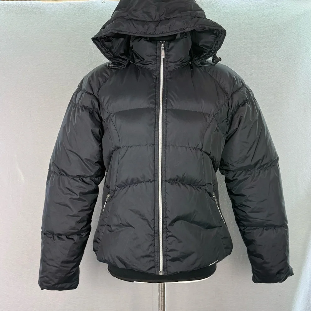 Nike Y2K vintage big girls black down puffer jacket ‎ grey tag  full zip coat L